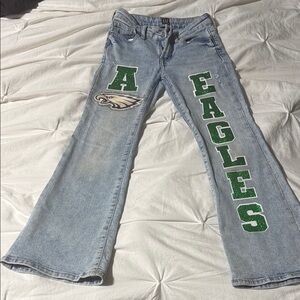 Girls Light Blue Jeans with Green Eagles Design